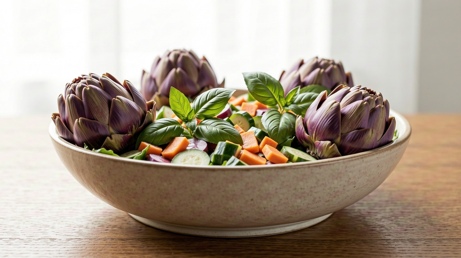 Ingrédients frais de saison sur une table en bois clair